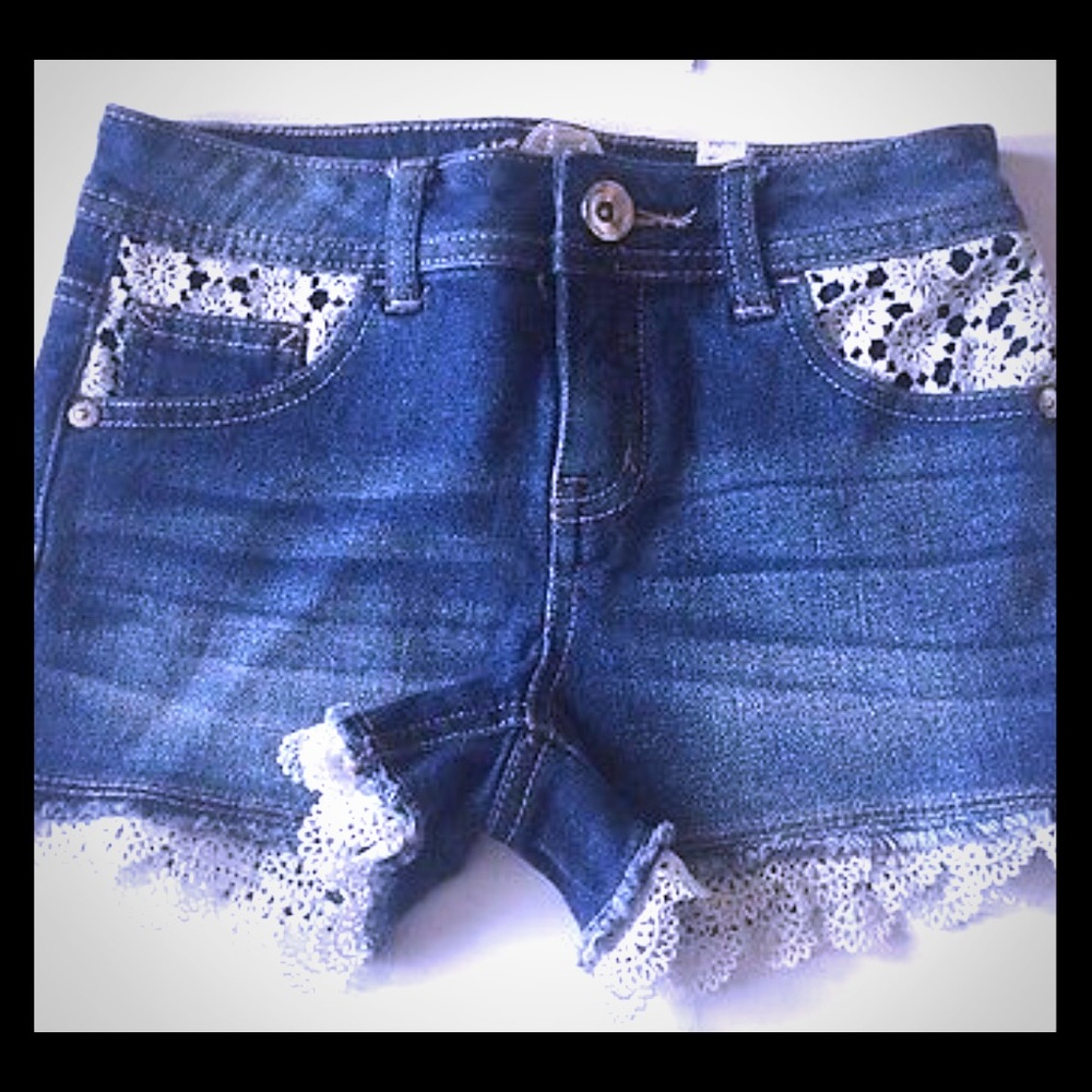 Crochet denim shorts